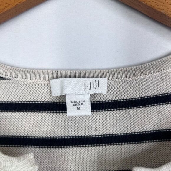 J Jill Striped Mixed Print Tie Neck Long Sleeve Pullover Sweater Size Medium - Picture 7 of 10